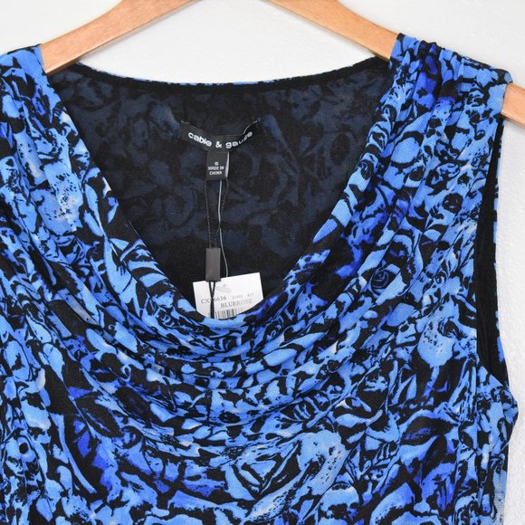 Cable & Gauge Women Floral Draped Neck Mesh Top Size Small Blue Lightweight - Picture 5 of 8